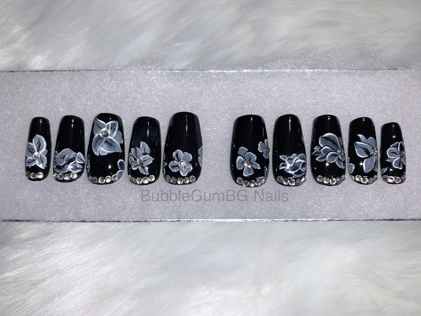 Black & White Floral Bling