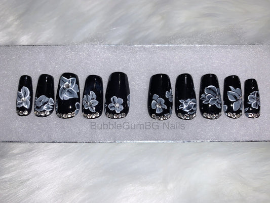 Black & White Floral Bling